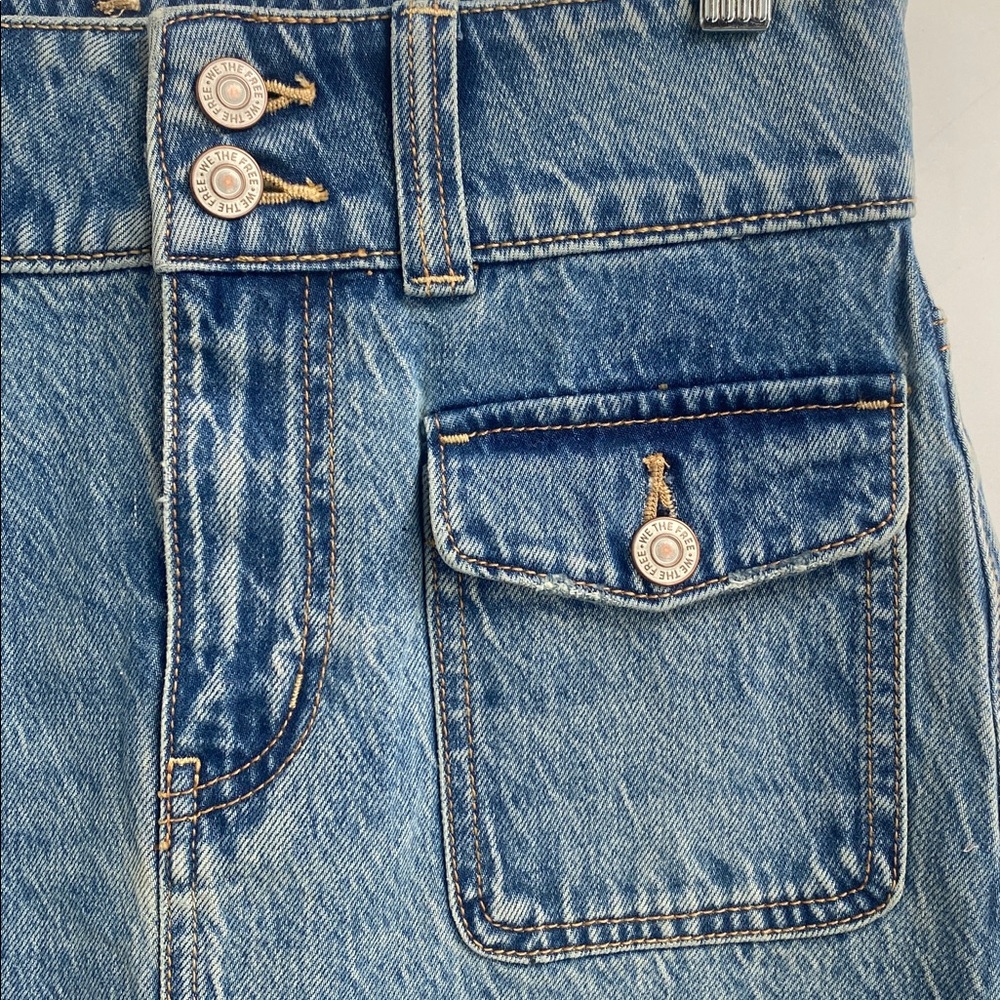 Free People We The Free Madison Blue Denim Midi Skirt Front Slit Casual Size 25 - Picture 5 of 9